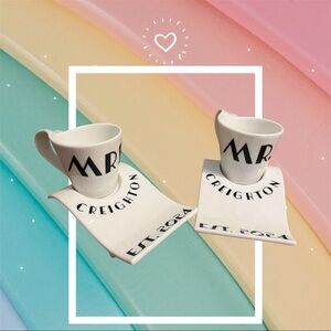Custom Mr. and Mrs. Espresso/Tea Cup Set White and Black